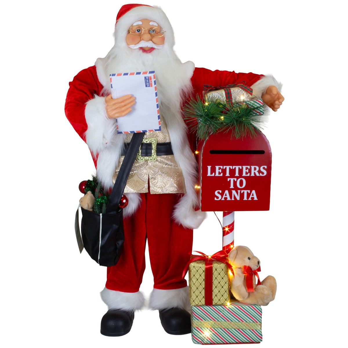 Weihnachtsmann 90cm Briefkasten mit LED + Musik