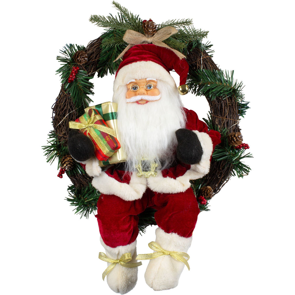 Weihnachtsmann 45cm im Kranz mit LED