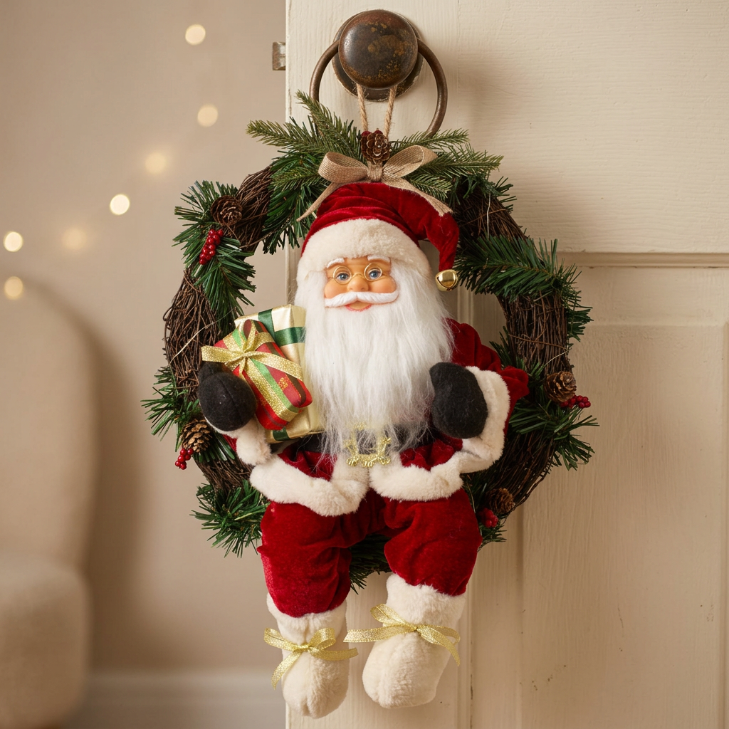 Santa Claus 45cm in Wreath with LED
