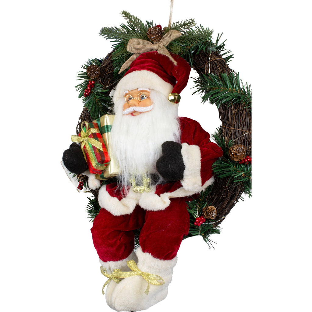 Weihnachtsmann 45cm im Kranz mit LED
