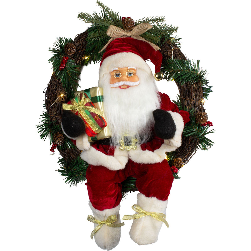 Weihnachtsmann 45cm im Kranz mit LED