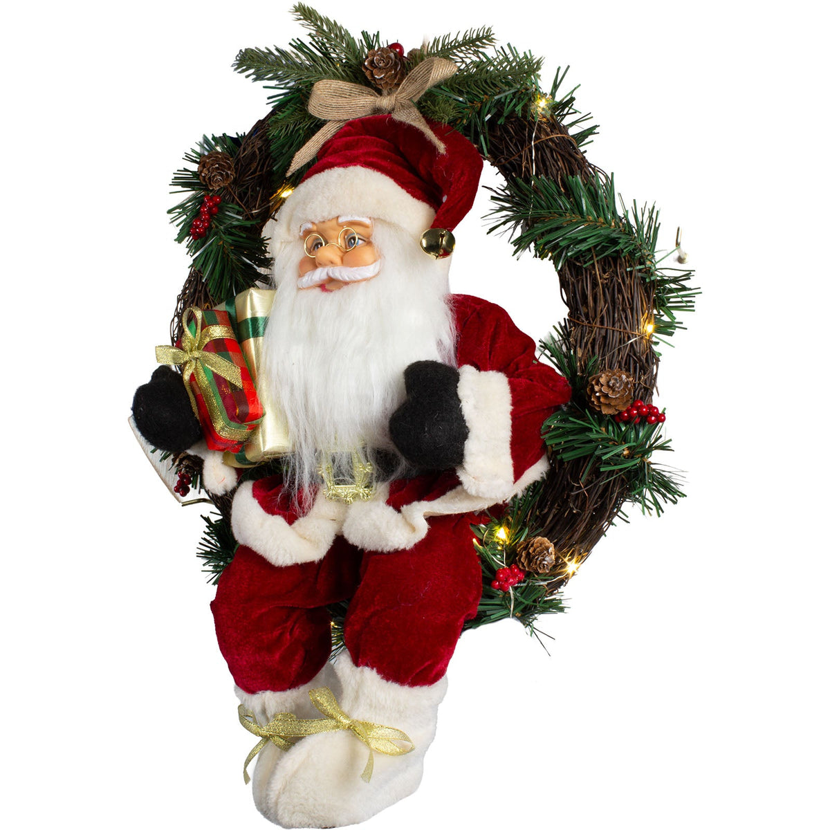 Weihnachtsmann 45cm im Kranz mit LED