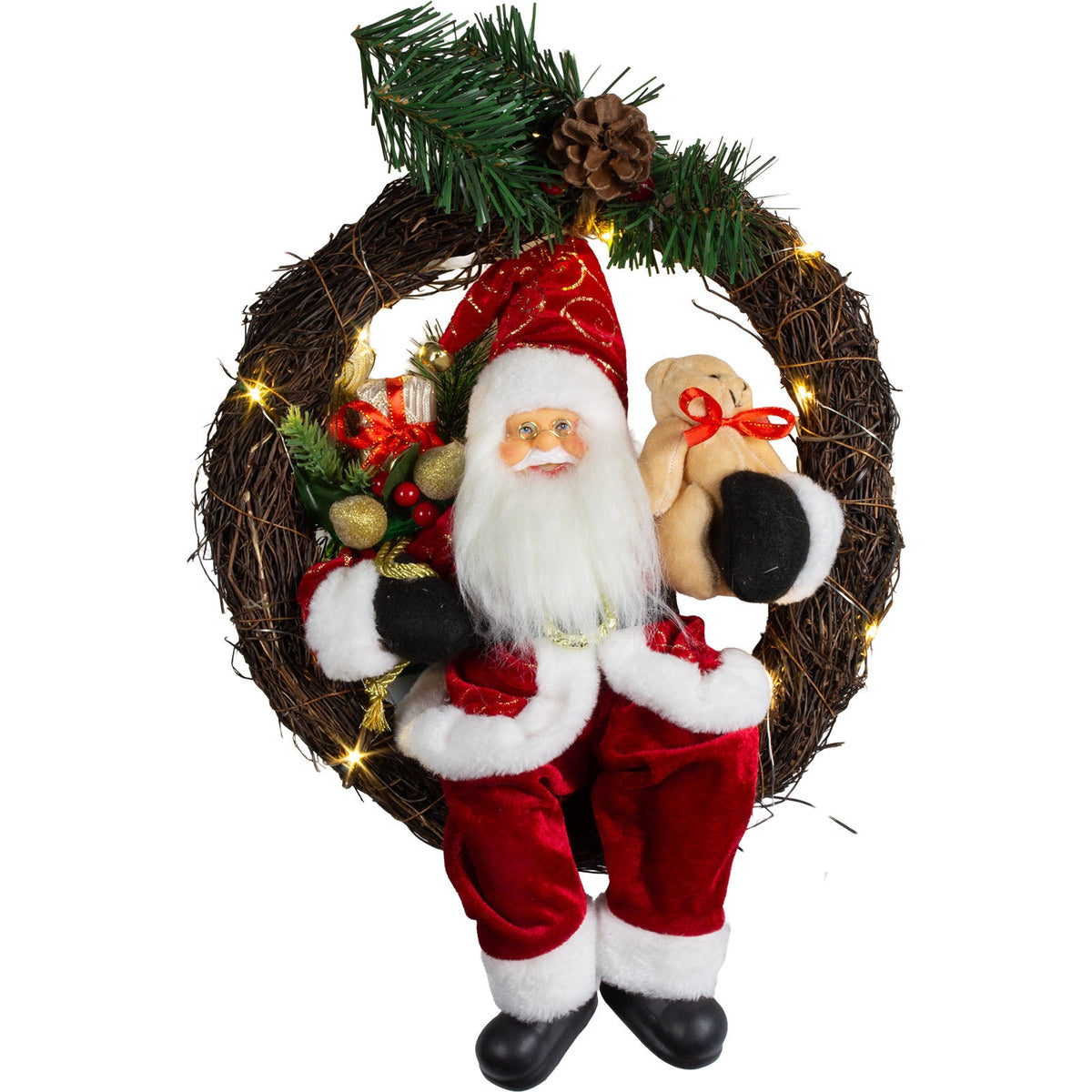 Weihnachtsmann 30cm im Kranz mit LED