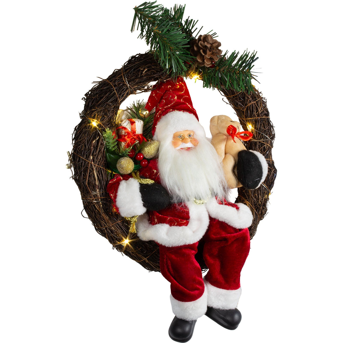Weihnachtsmann 30cm im Kranz mit LED