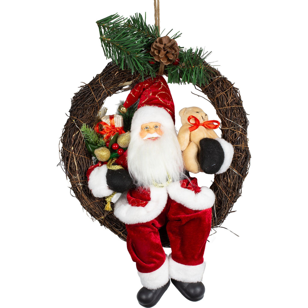 Weihnachtsmann 30cm im Kranz mit LED