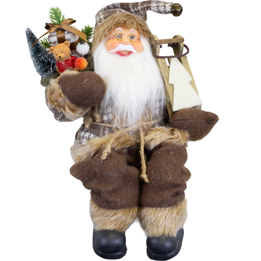 Weihnachtsmann 30cm Kantenhocker – Santa mit Schlitten und Geschenkesack | Rustikale Weihnachtsdekoration