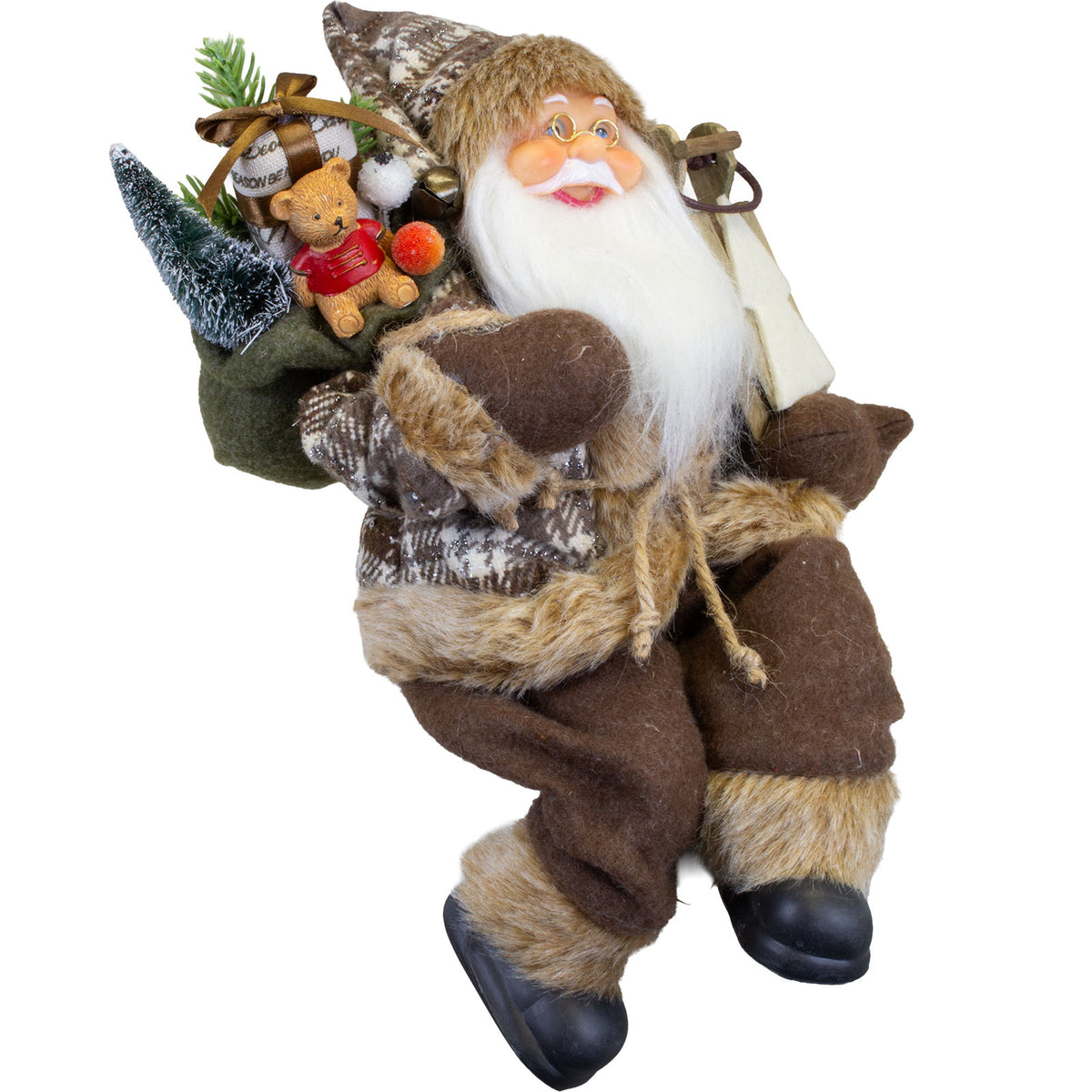 Weihnachtsmann 30cm Kantenhocker – Santa mit Schlitten und Geschenkesack | Rustikale Weihnachtsdekoration