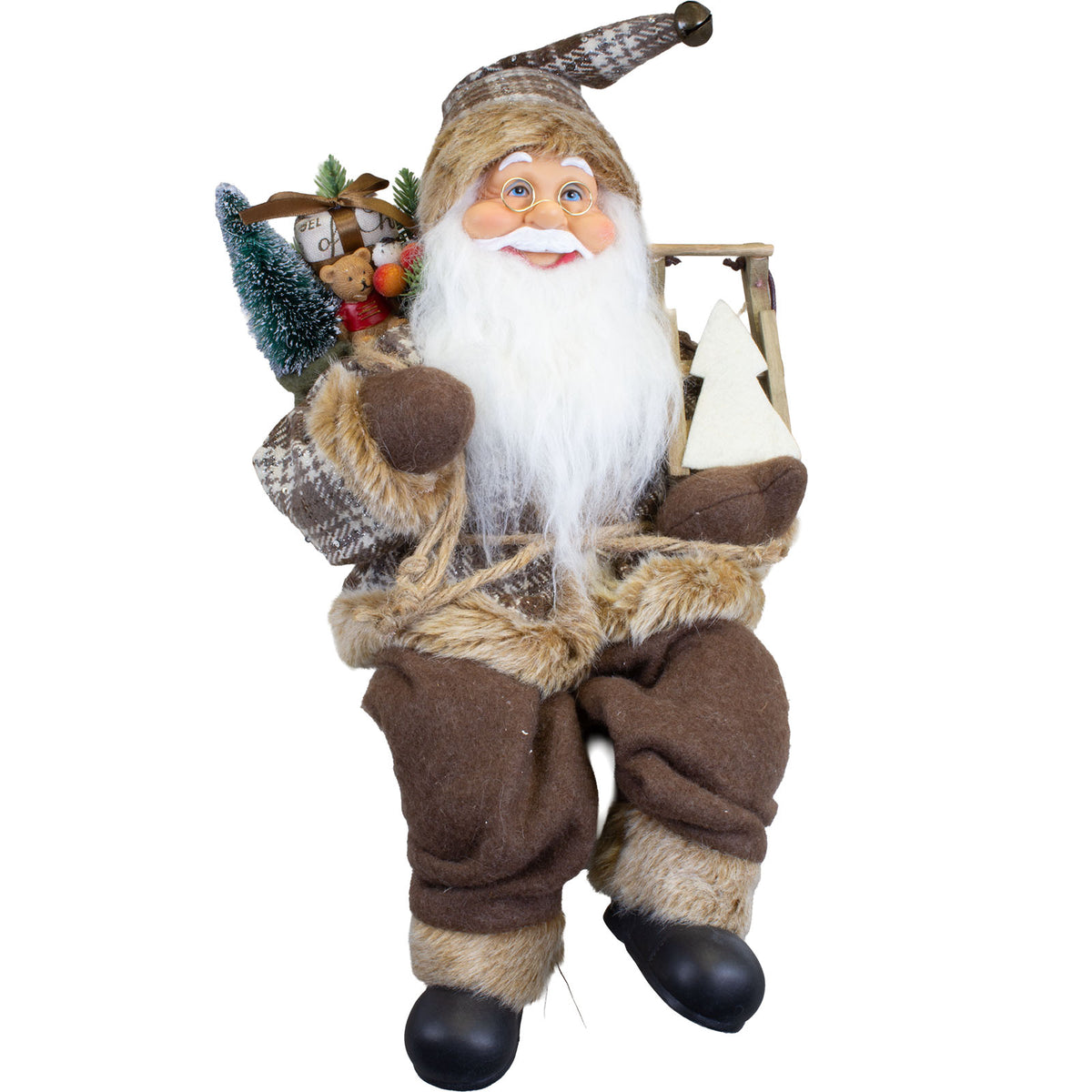 Weihnachtsmann 45 cm Santa Kantenhocker mit Schlitten und Geschenkesack | Rustikale Weihnachtsdekoration