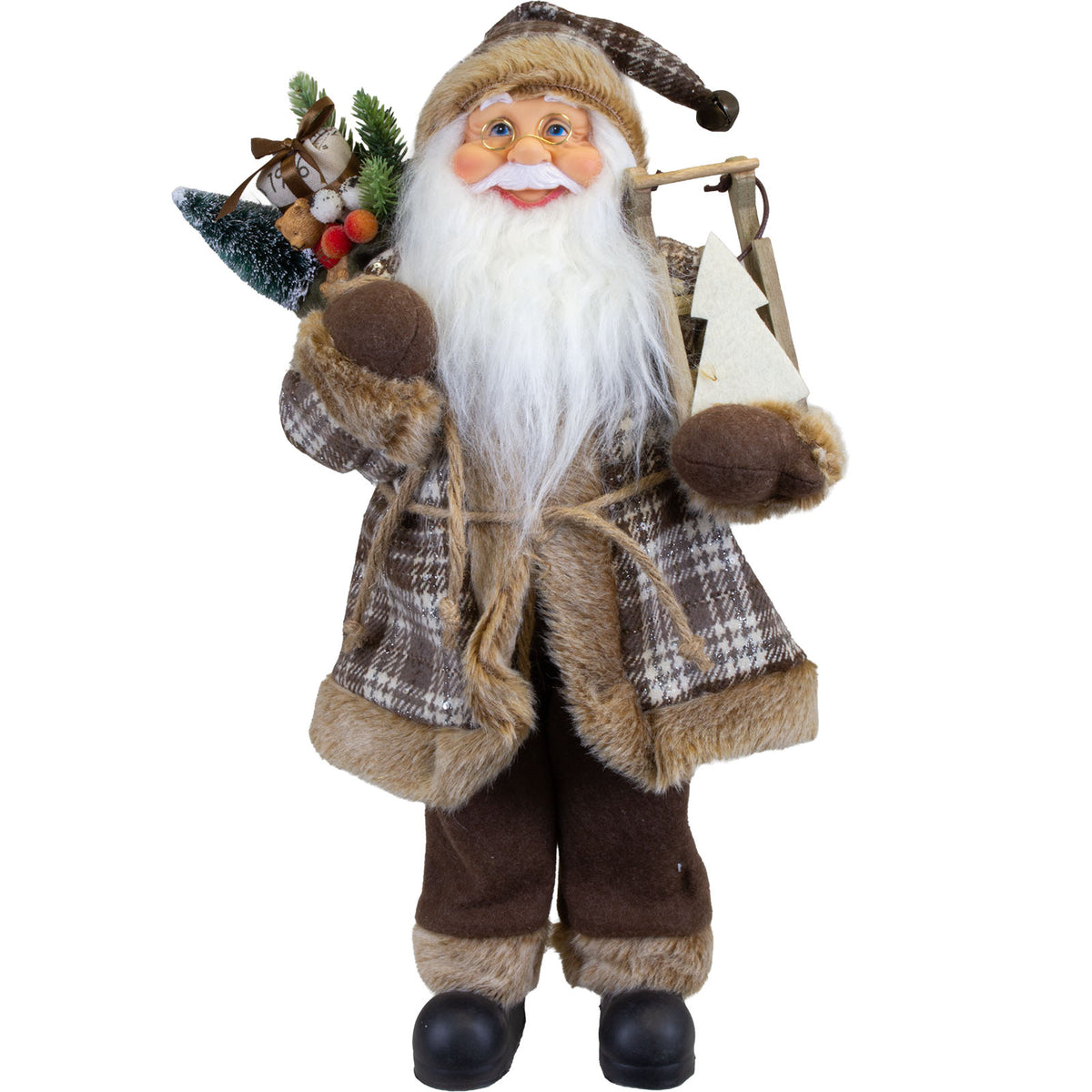 Weihnachtsmann Figur 45 cm – Santa mit Schlitten und Geschenkesack | Rustikale Weihnachtsdekoration