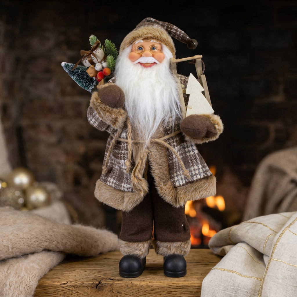 Weihnachtsmann Figur 45 cm – Santa mit Schlitten und Geschenkesack | Rustikale Weihnachtsdekoration