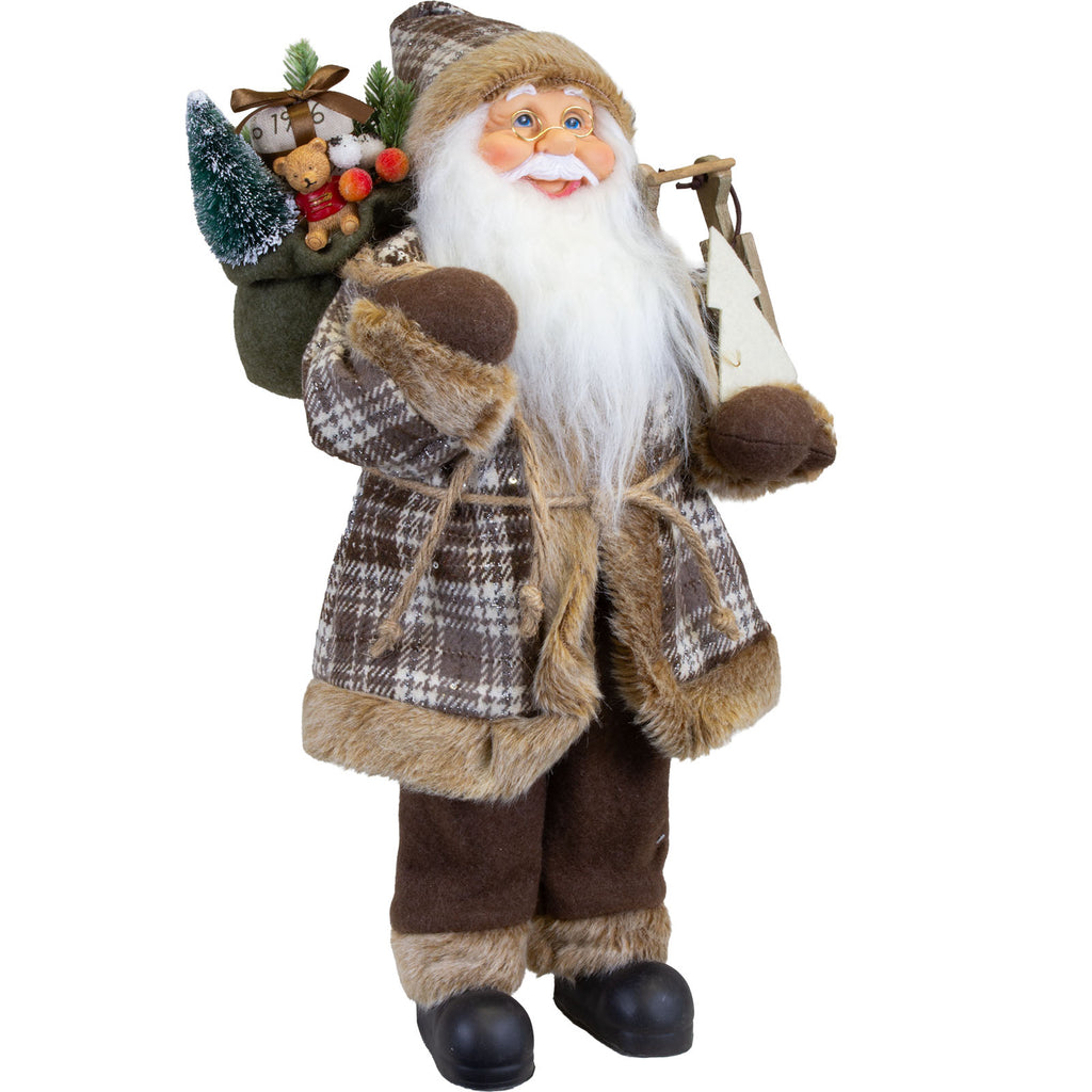 Weihnachtsmann Figur 45 cm – Santa mit Schlitten und Geschenkesack | Rustikale Weihnachtsdekoration