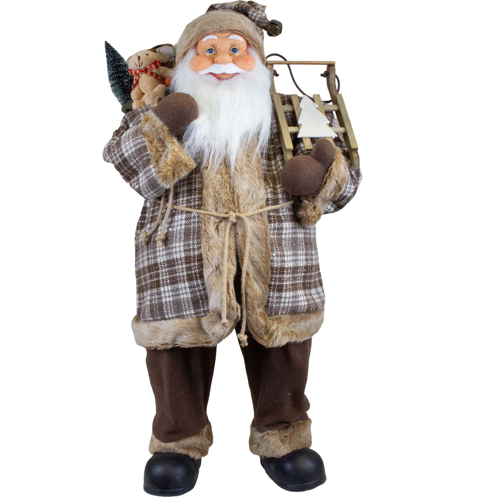 Weihnachtsmann 80 cm mit Holzschlitten Tannenbaum und Geschenkesack