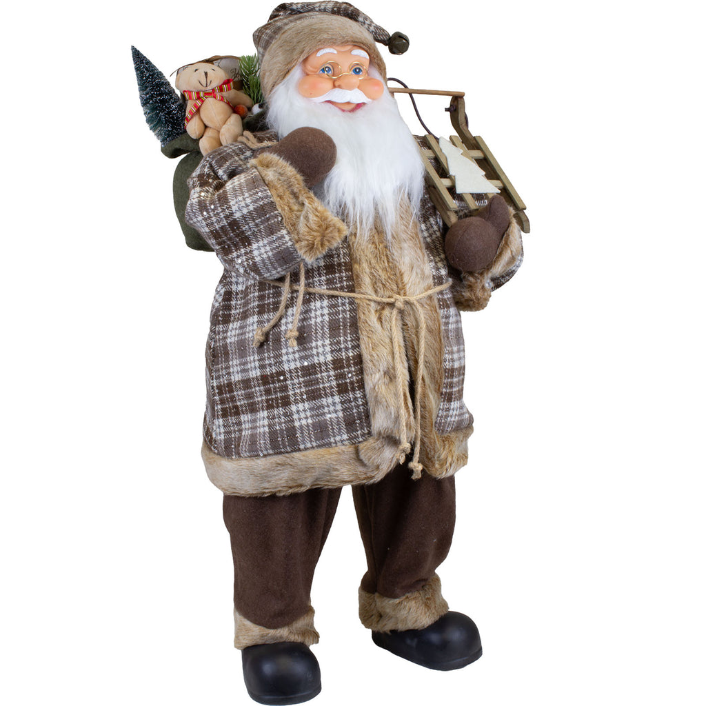 Weihnachtsmann 80 cm mit Holzschlitten Tannenbaum und Geschenkesack