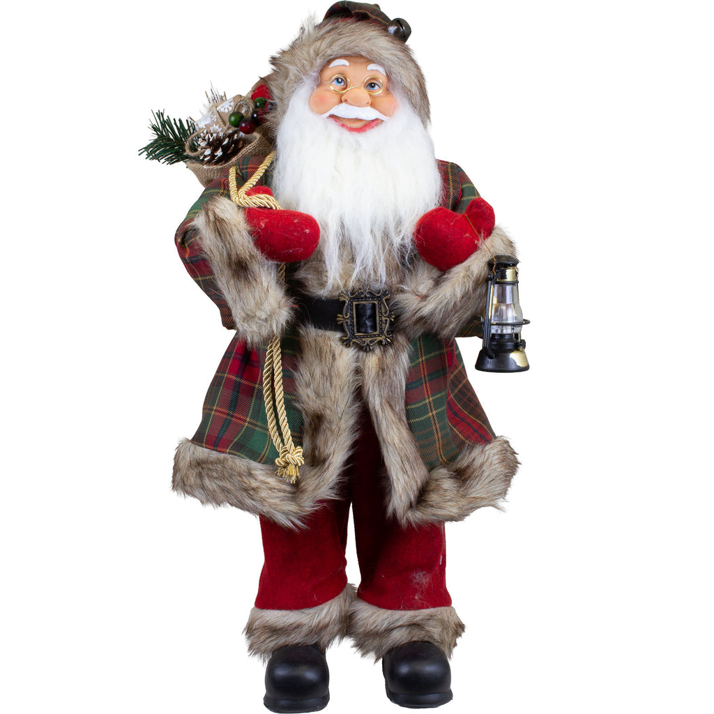 Weihnachtsmann Figur 60 cm – Santa mit Laterne und Geschenkesack