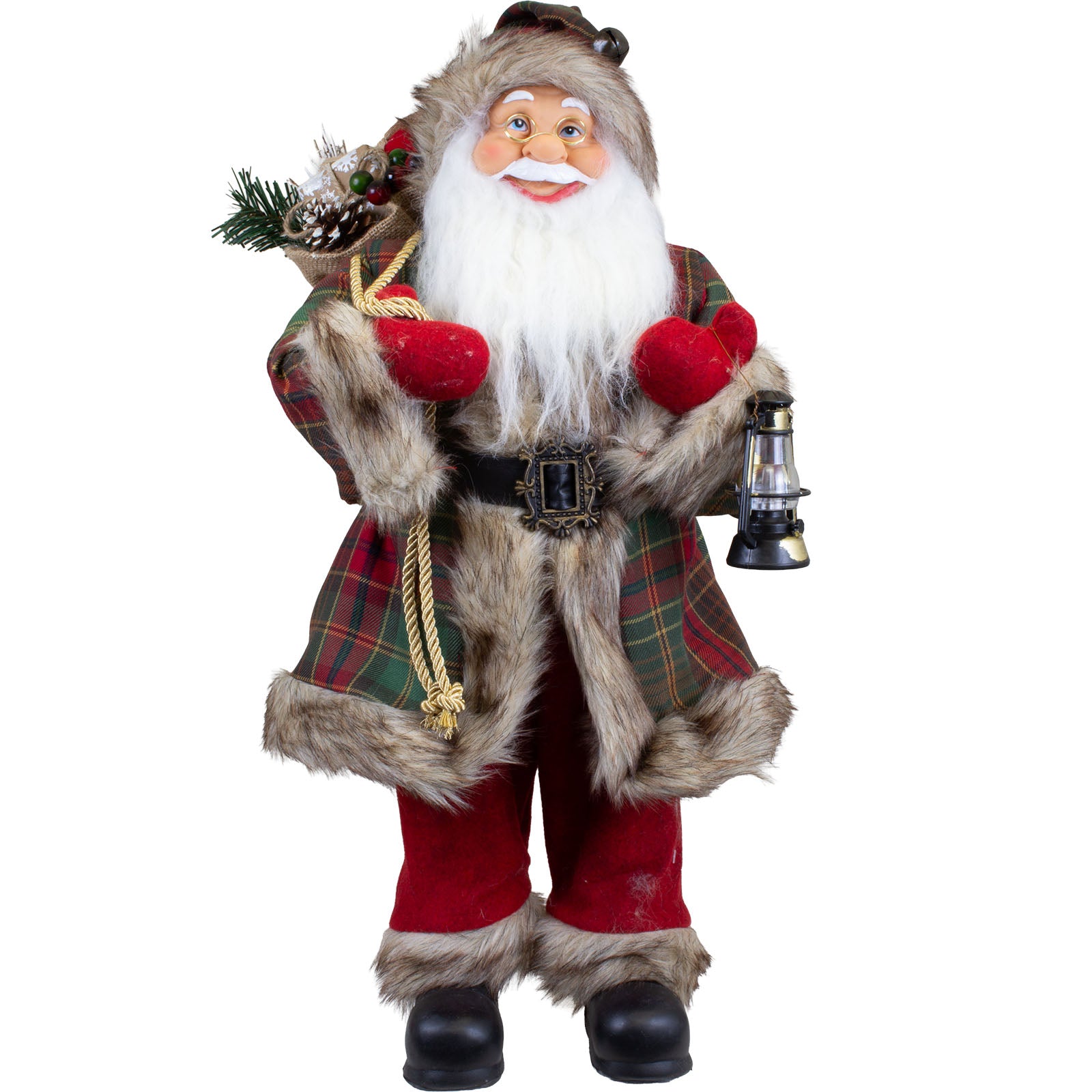 Weihnachtsmann Figur 60 cm – Santa mit Laterne und Geschenkesack