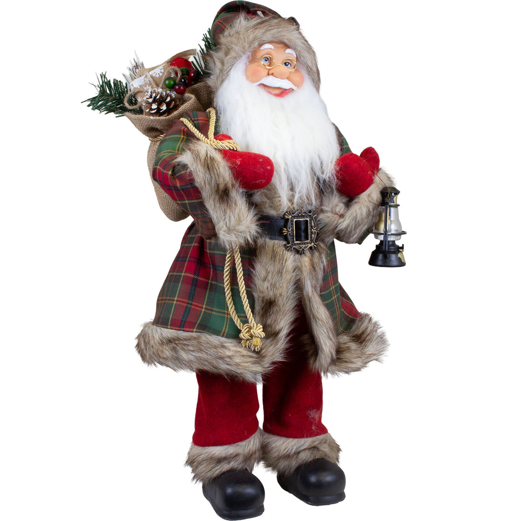 Weihnachtsmann Figur 60 cm – Santa mit Laterne und Geschenkesack
