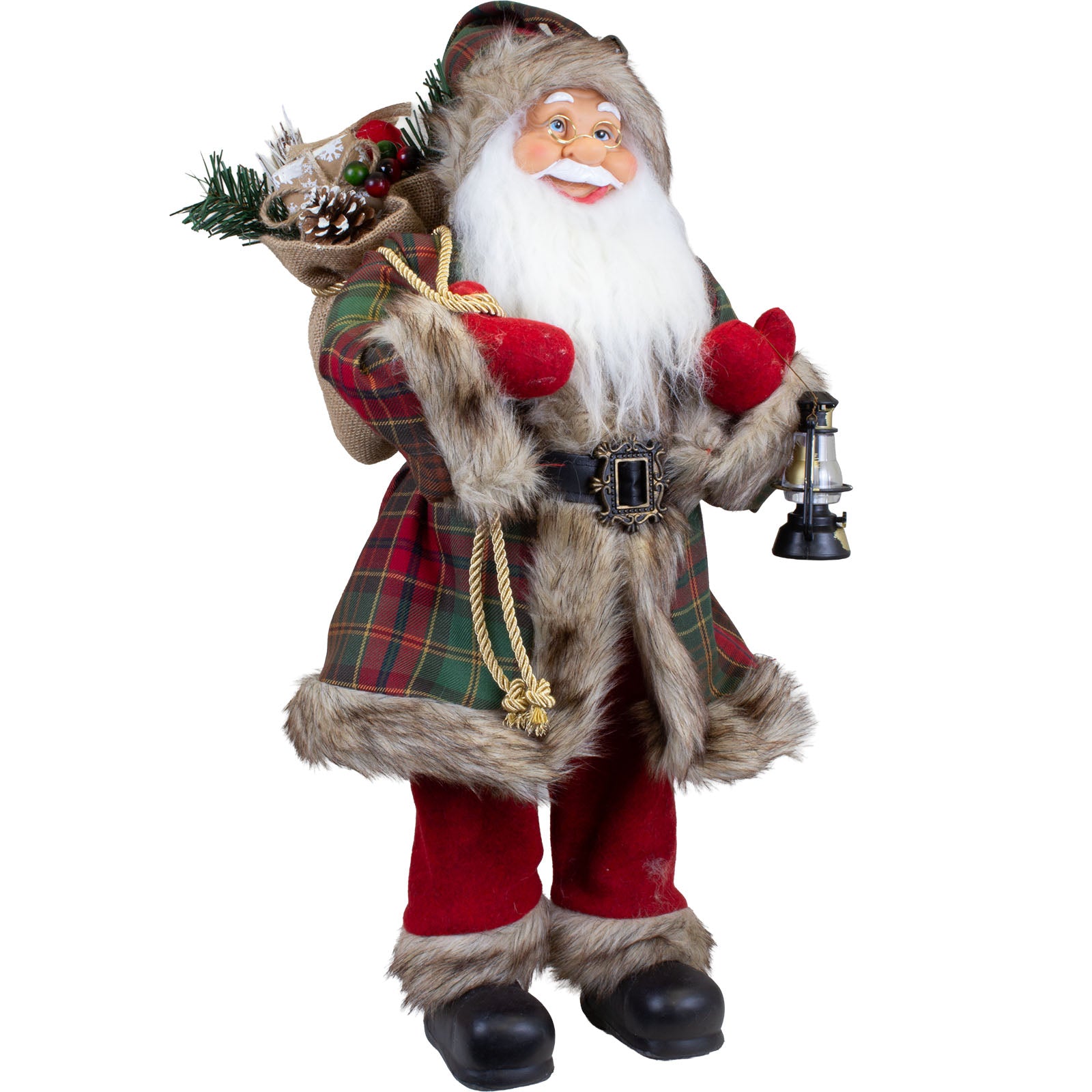 Weihnachtsmann Figur 60 cm – Santa mit Laterne und Geschenkesack