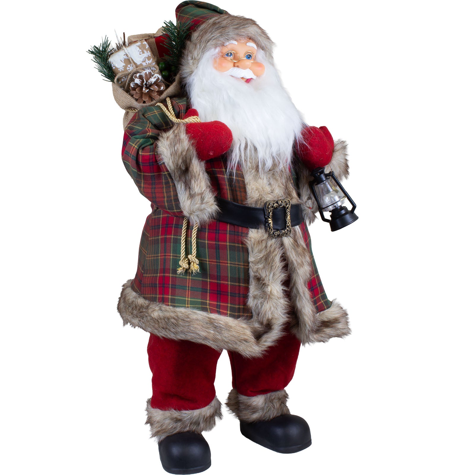 Weihnachtsmann Figur 80 cm – Santa mit Laterne und Geschenkesack