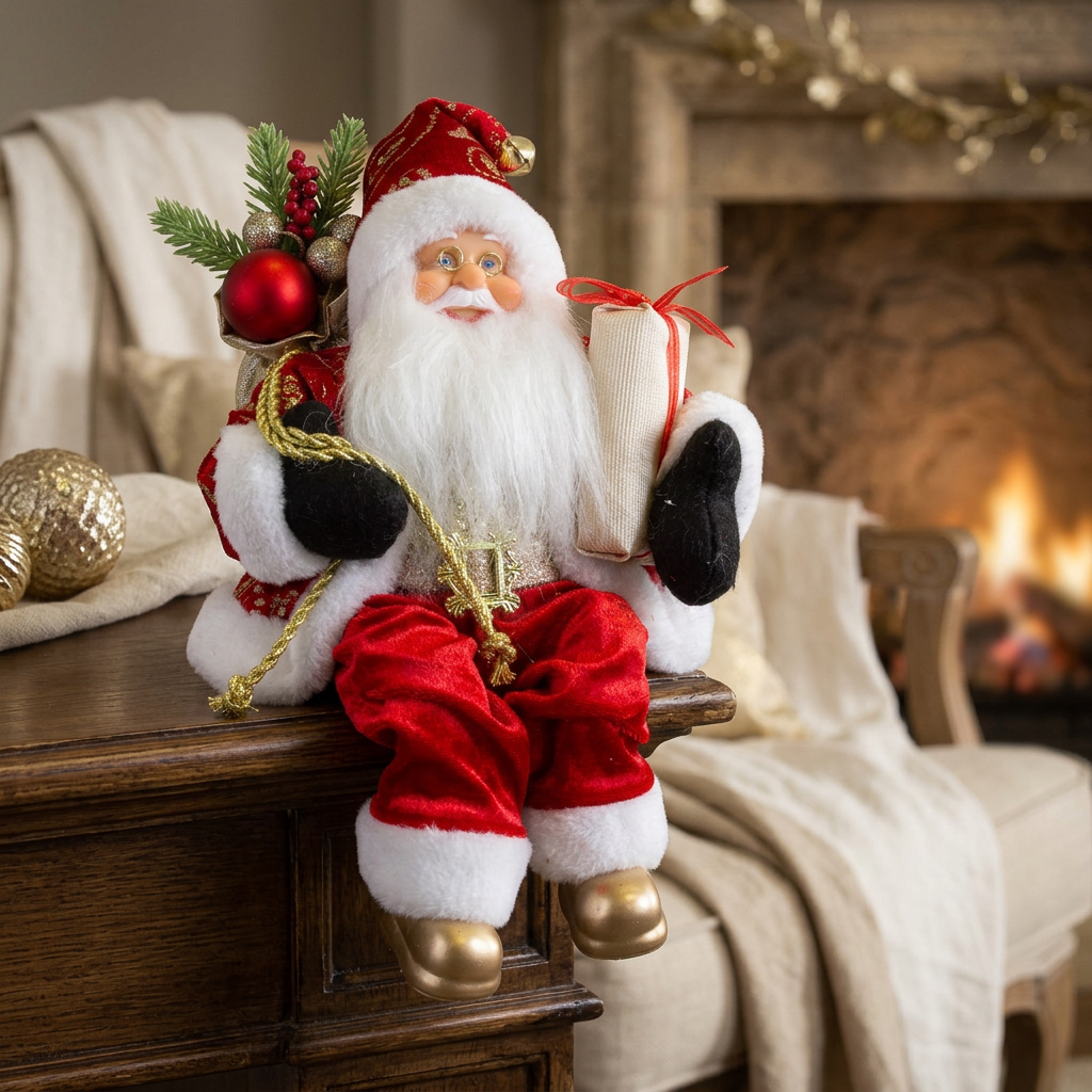 Santa Claus 30 cm – Shelf Sitter Santa with Gift and Gift Sack | Classic Christmas Decoration
