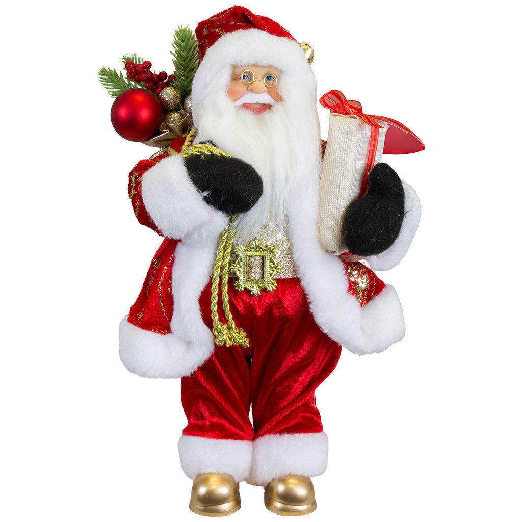 Santa Claus Figurine 30 cm – Santa with Gift and Gift Sack | Classic Christmas Decoration