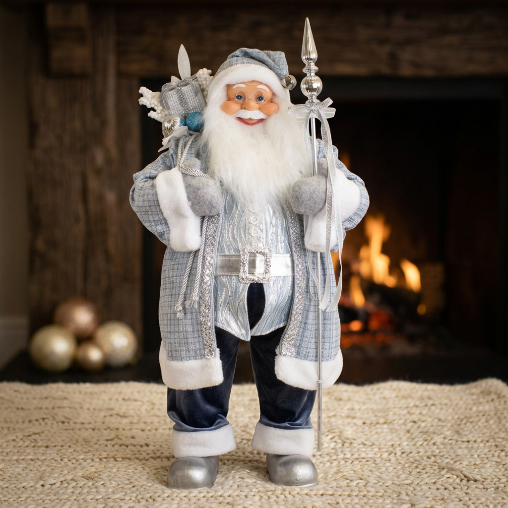 Santa Claus 80 cm in silver-blue with scepter and gift sack