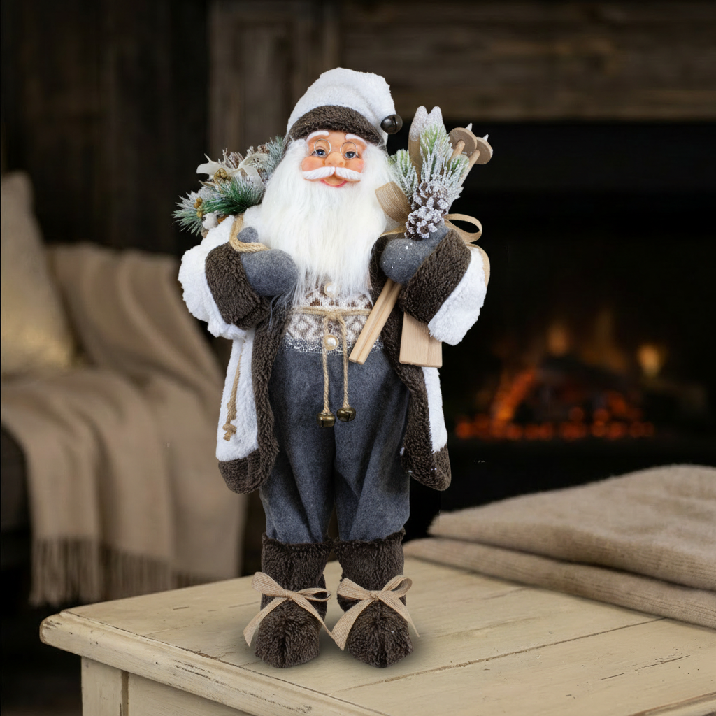 Santa Claus Figurine 60 cm – Santa with Skis and Gift Sack