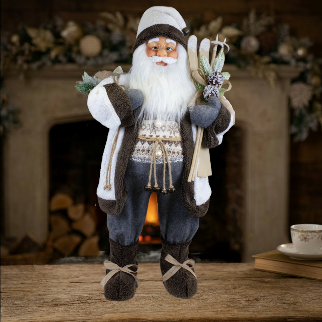Weihnachtsmann Figur 80 cm – Santa mit Ski und Geschenkesack