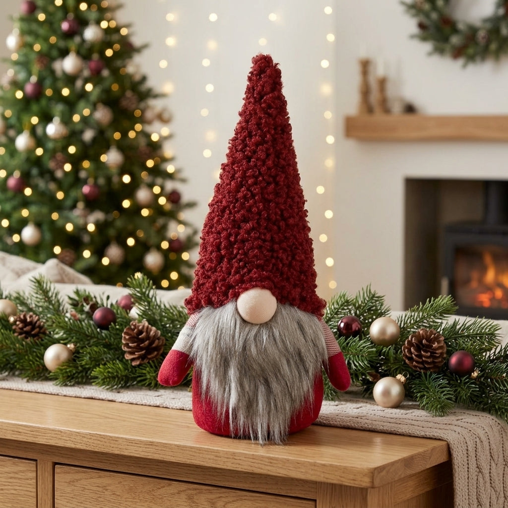 Christmas Gnome 40 cm – Standing Decorative Gnome in Red-Grey | Christmas Decoration