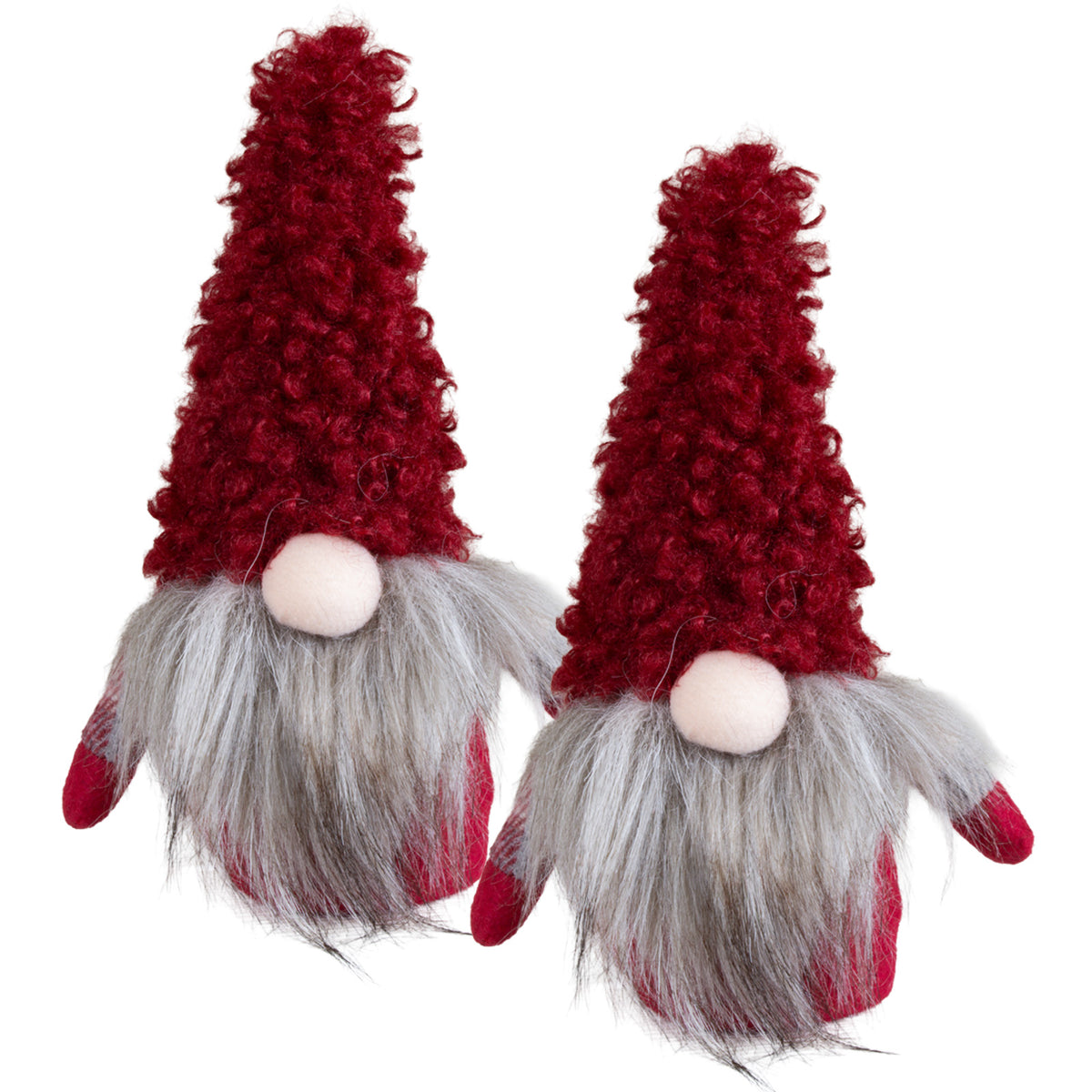 Weihnachtswichtel stehend 22 cm – 2er Set mit gleichen Gnomen, roten Kuschelmützen & langem grauem Bart