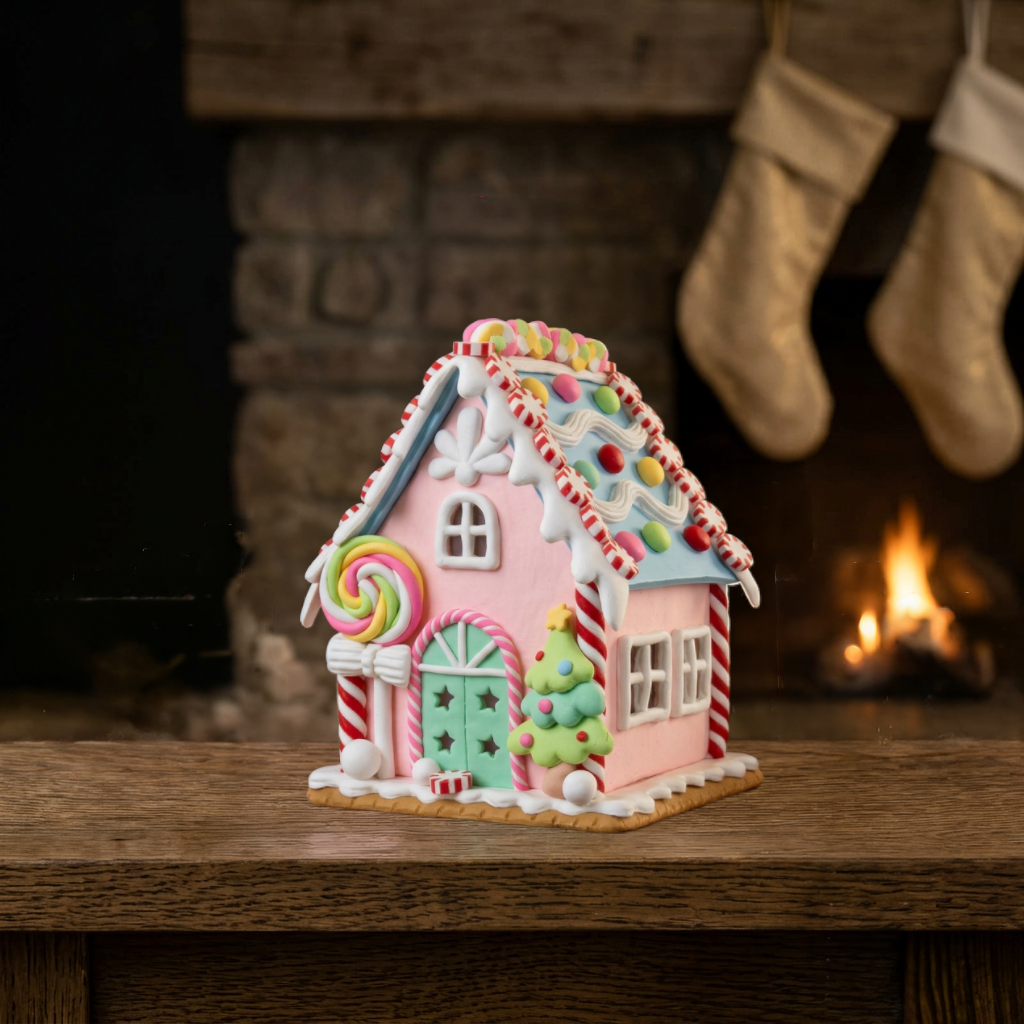 LED Gingerbread House 13 cm Pink – Light-Up Decorative House | Christmas Decoration