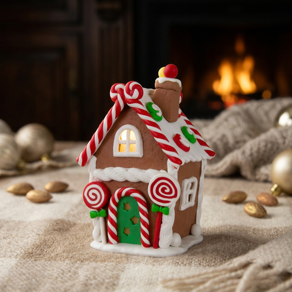 Verspieltes LED-Lebkuchenhaus 14cm mit Lollis & Zuckerstangen
