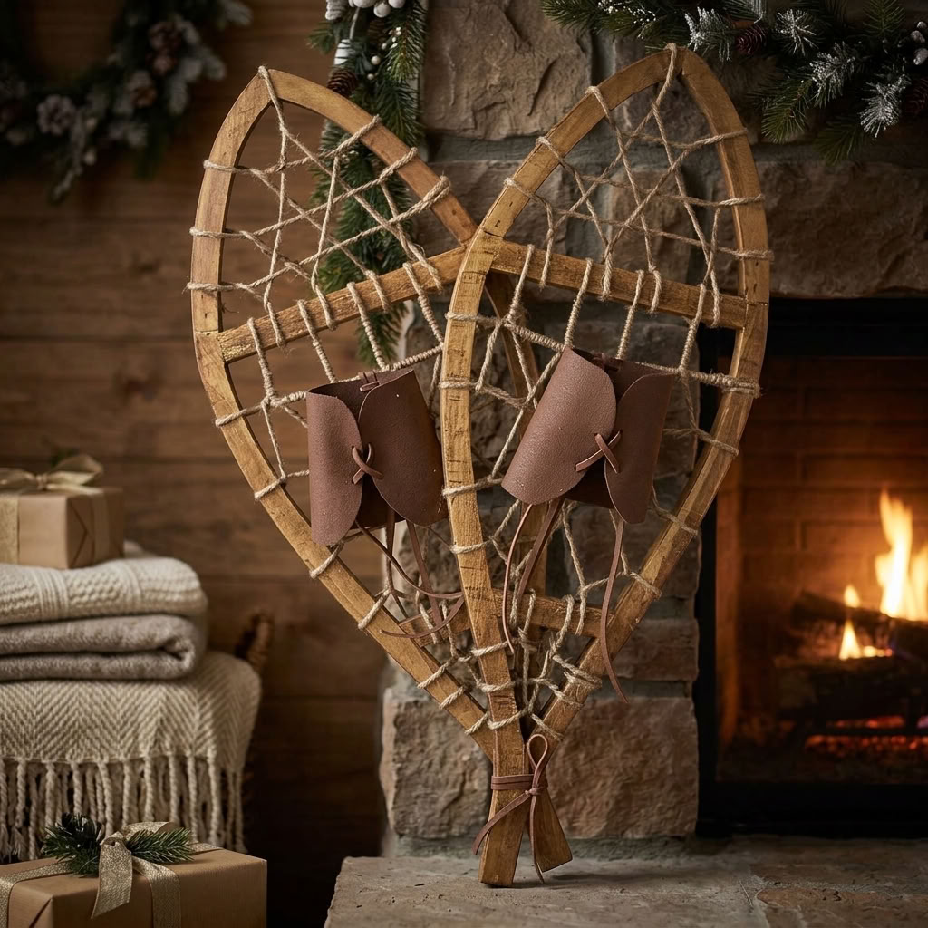Decorative Snowshoes 106 cm – Rustic Wooden Duo in Cabin Style for Winter & Christmas