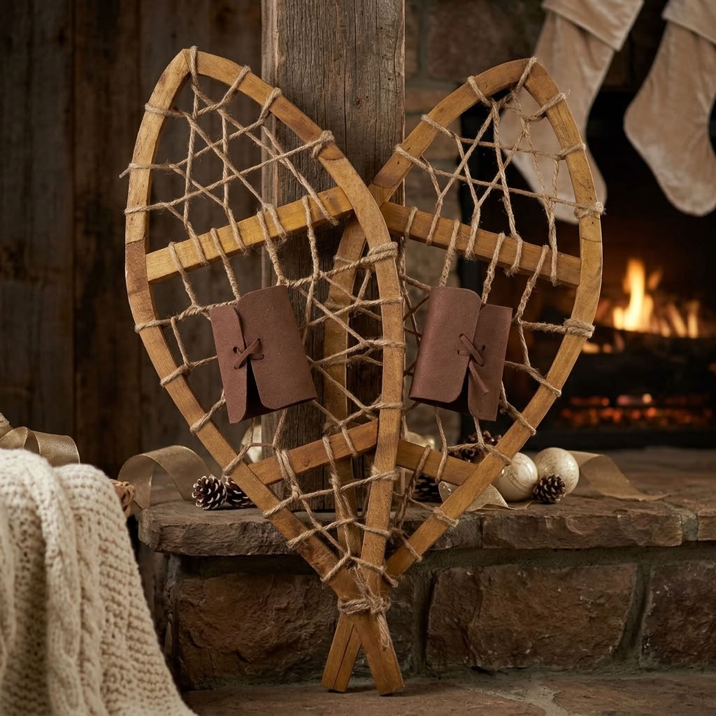 Decorative Snowshoes 55 cm – Rustic Wooden Winter Duo for Cozy Christmas Decor