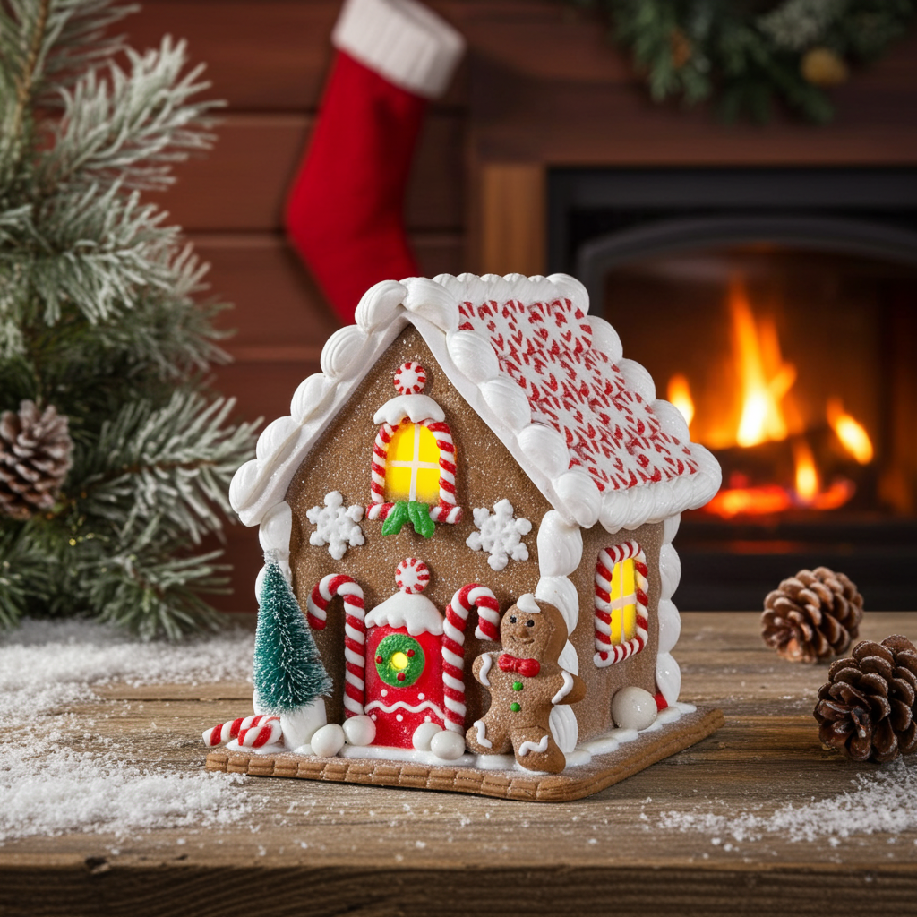 LED Gingerbread House 14cm brown