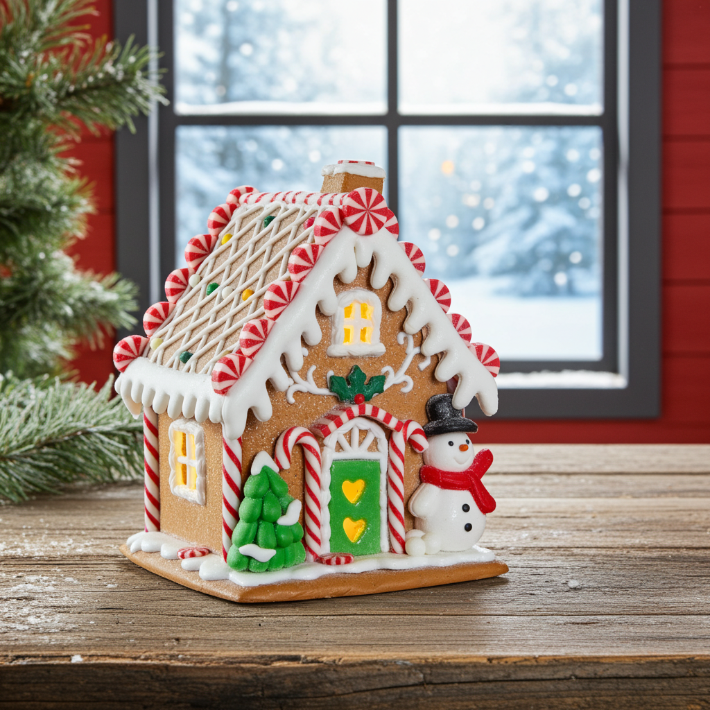 LED Lebkuchenhaus 14cm bunt