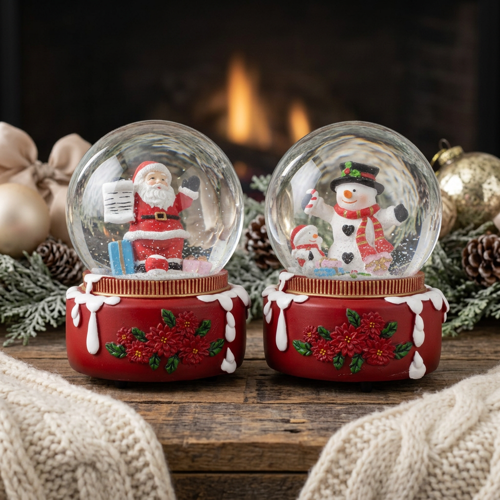 Schneekugeln mit Spieluhr 15cm, 2 Designs im Set