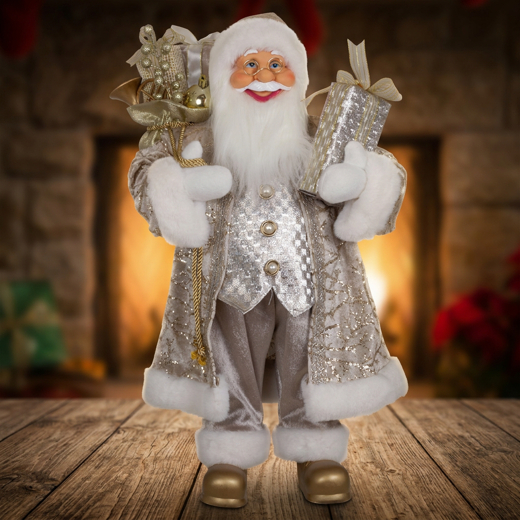 Weihnachtsmann 60cm Santa stehend mit Langem Mantel und Geschenken