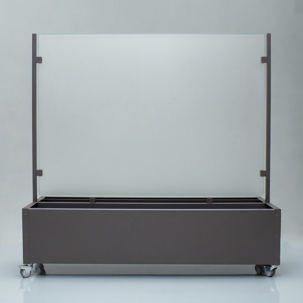 Mobiler Windschutz Pflanzkasten rostfrei Breite 196cm mit Rollen Sicherheitsglas satiniert