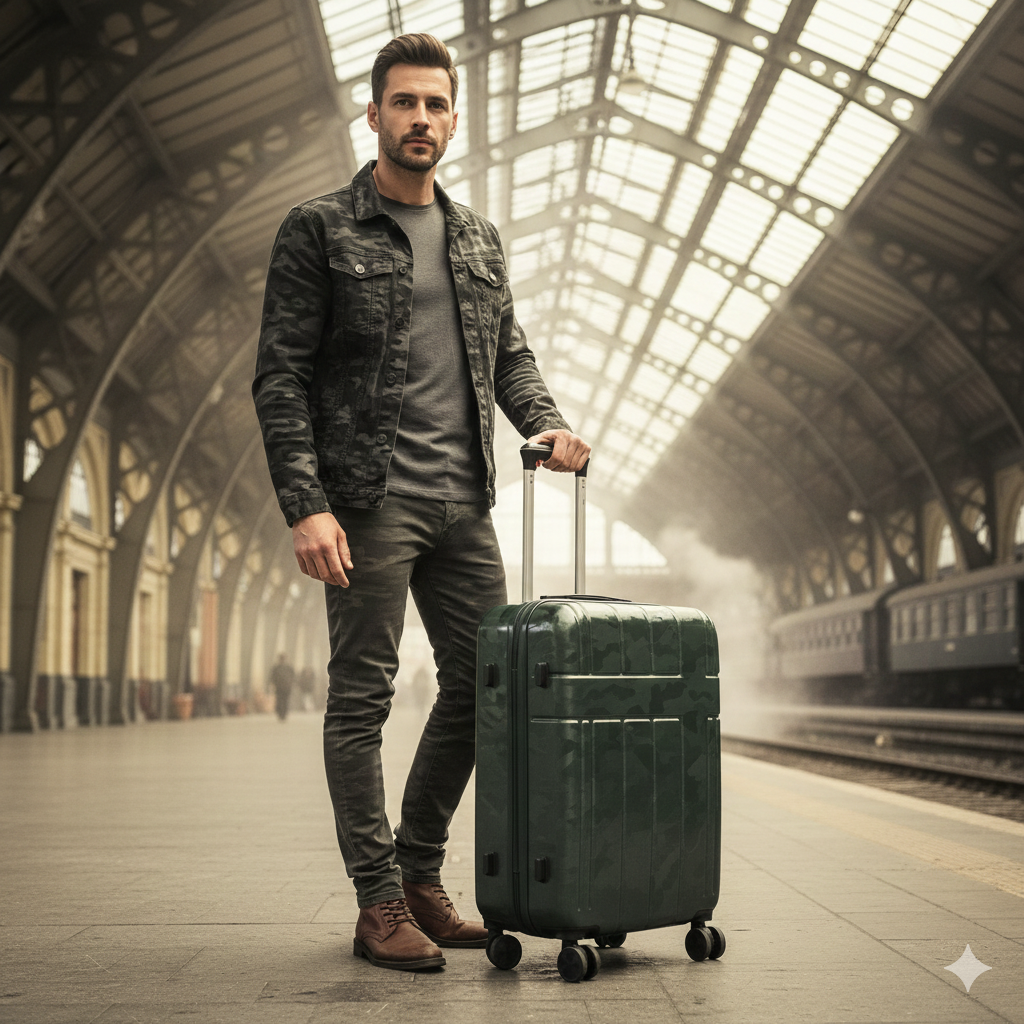 Hartschalen-Kofferset 3tlg Camouflage Flecktarn dunkel-grün