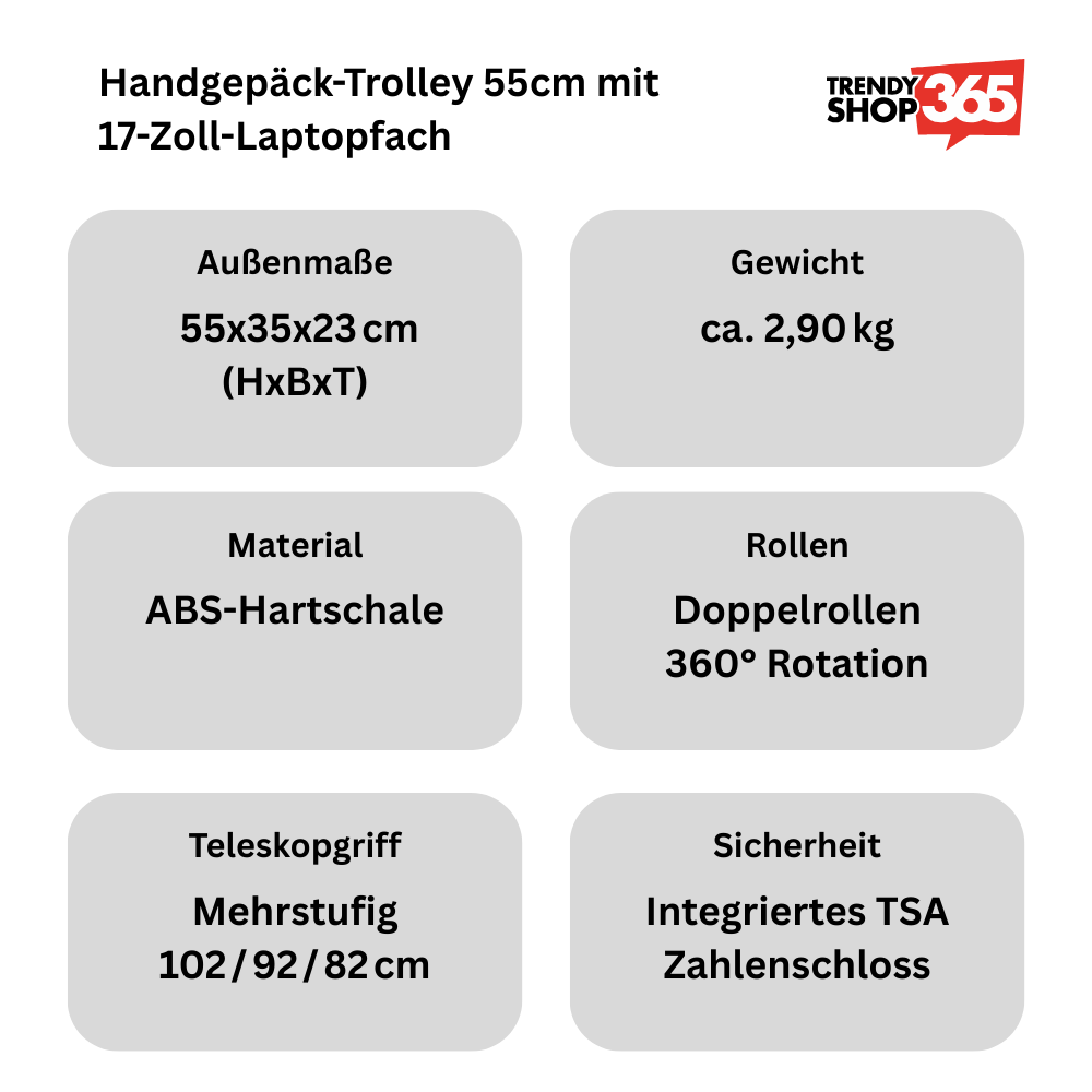 Businesstrolley Handgepäck 2 Farben silbergrau anthrazit