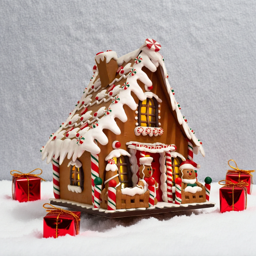 LED Lebkuchenhaus 23cm braun