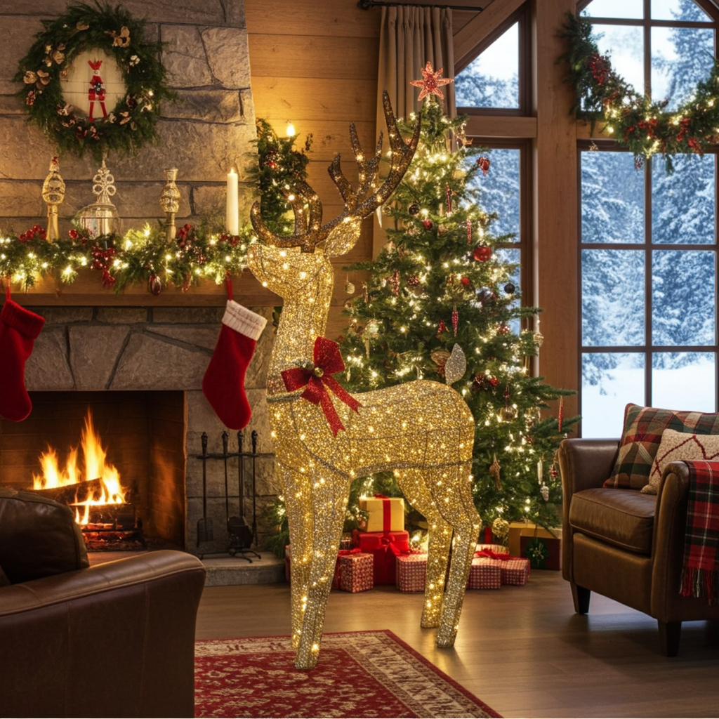 LED Rentier Farbe gold - Höhe 188cm XXL - Weihnachtsdeko