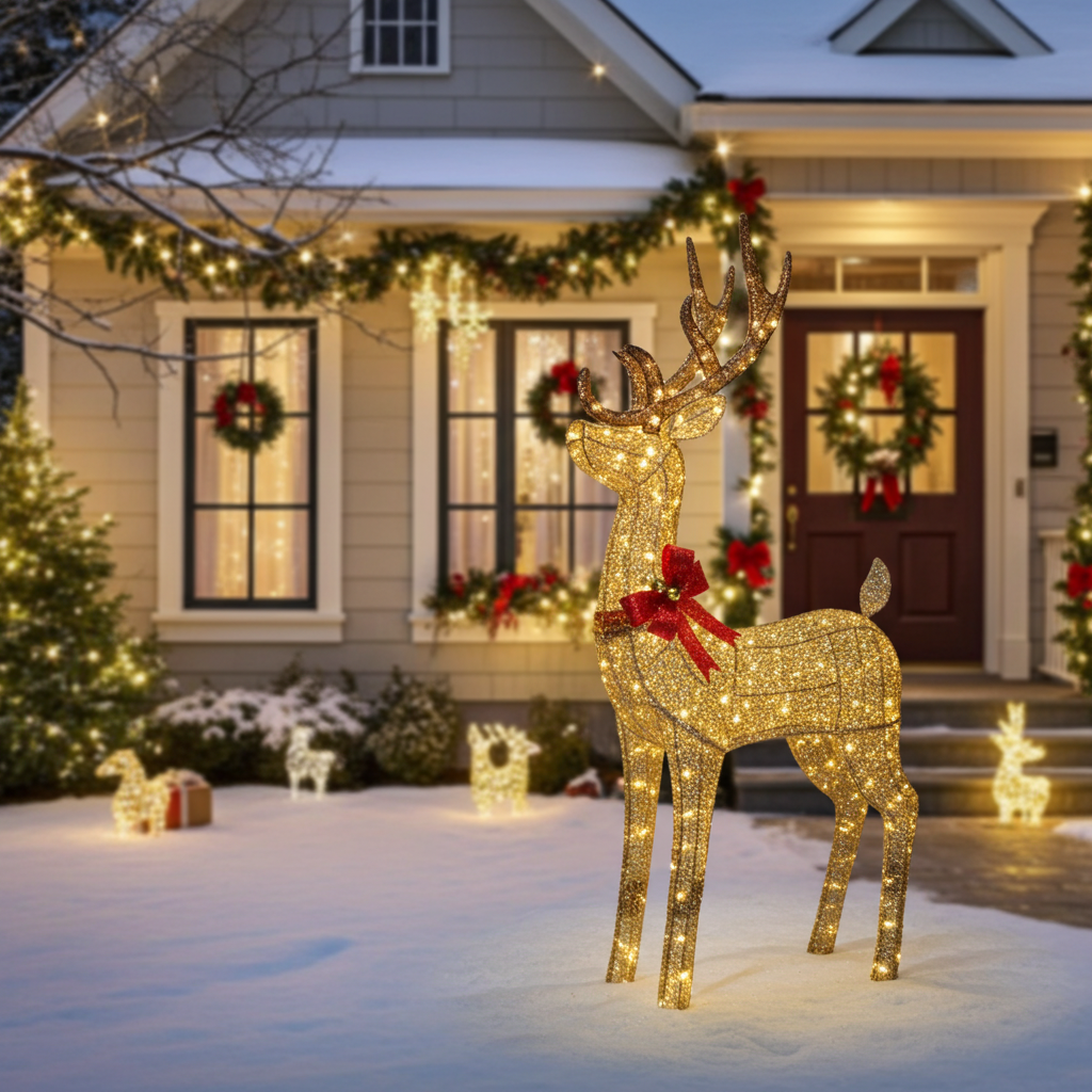 LED Rentier Farbe gold - Höhe 188cm XXL - Weihnachtsdeko für Outdoor & Indoor