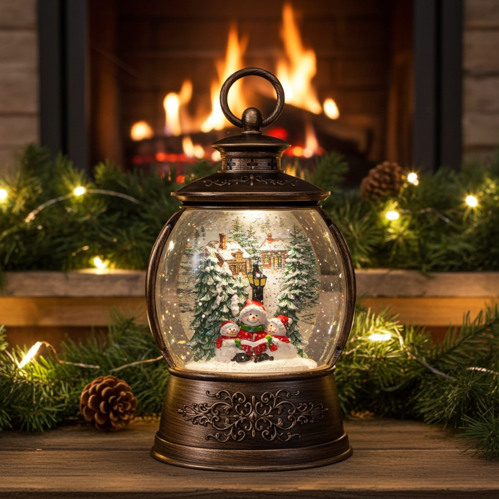 LED Schneelaterne Schneemann 24cm + Musik