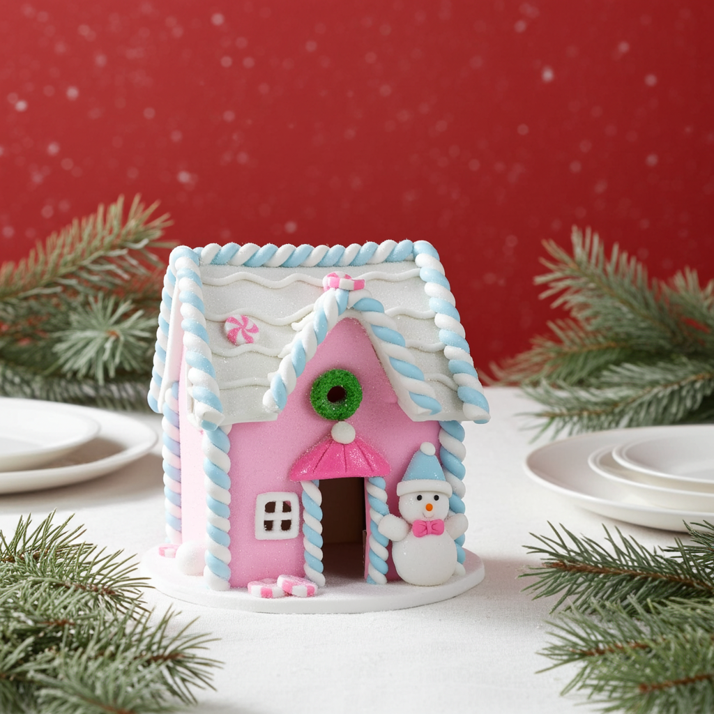 Lebkuchenhaus 11cm rosa-weiß