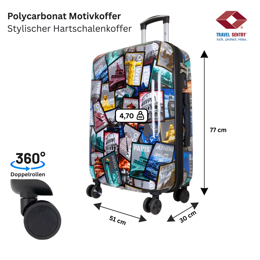 Polycarbonat großer Motivkoffer Reisekoffer City - Größe L