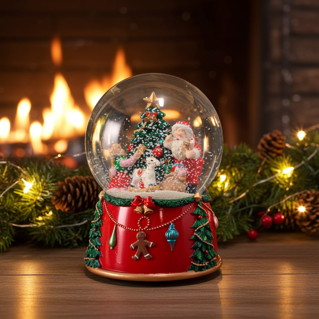 Schneekugel mit Spieluhr 14cm Weihnachtsmann mit Baum