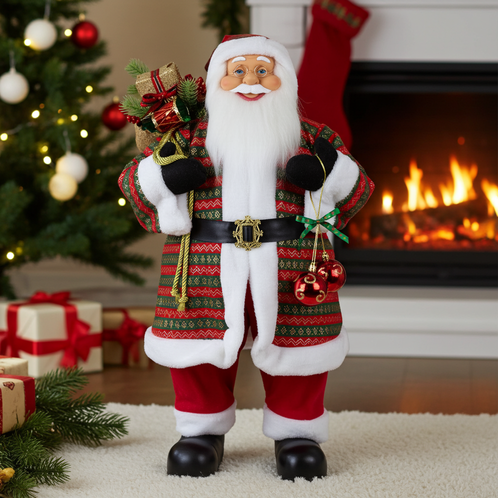 Weihnachtlicher Santa 80cm stehend mit Langem Mantel und Geschenken