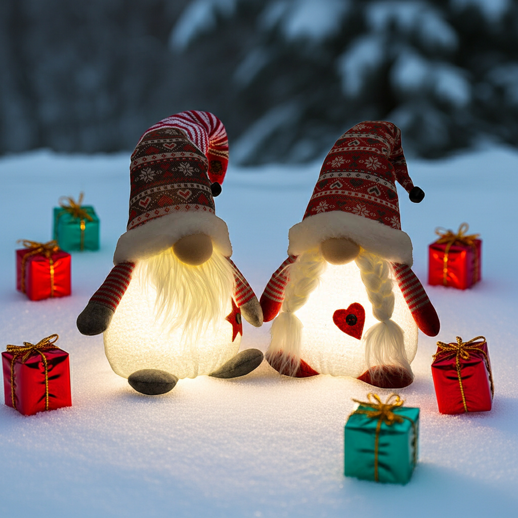 Wichtel mit LED 42cm (50cm) sitzend, 2 Stück