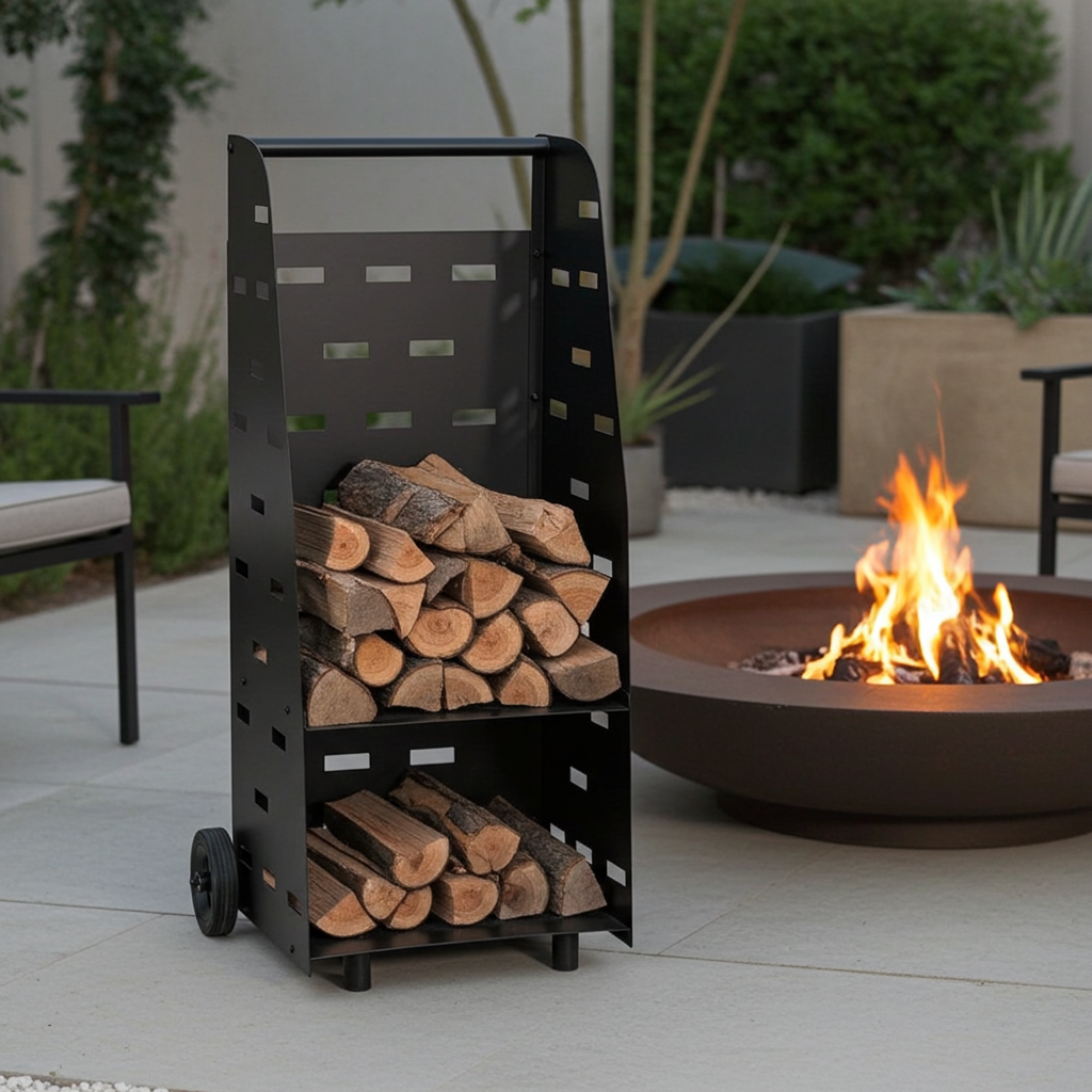Kaminholz Transportwagen 42x35x110 cm – Holzwagen für Indoor & Outdoor